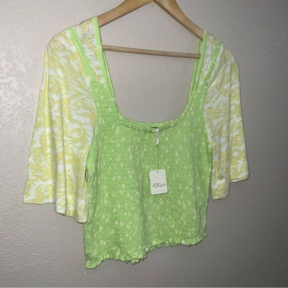 NWT Free People Top Key Lime Combo Marigold Green Tea size M - Picture 4 of 7